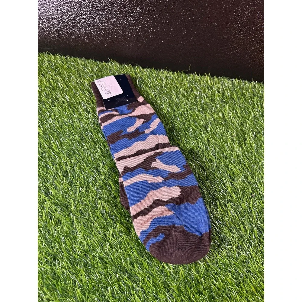 Cremieux Italian Cotton Yarn Dress Socks Camo Print Blue Brown‎ Mens Size 6-12.5
